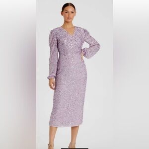 Mac Duggal Lavender Sequin Long Sleeve Dress